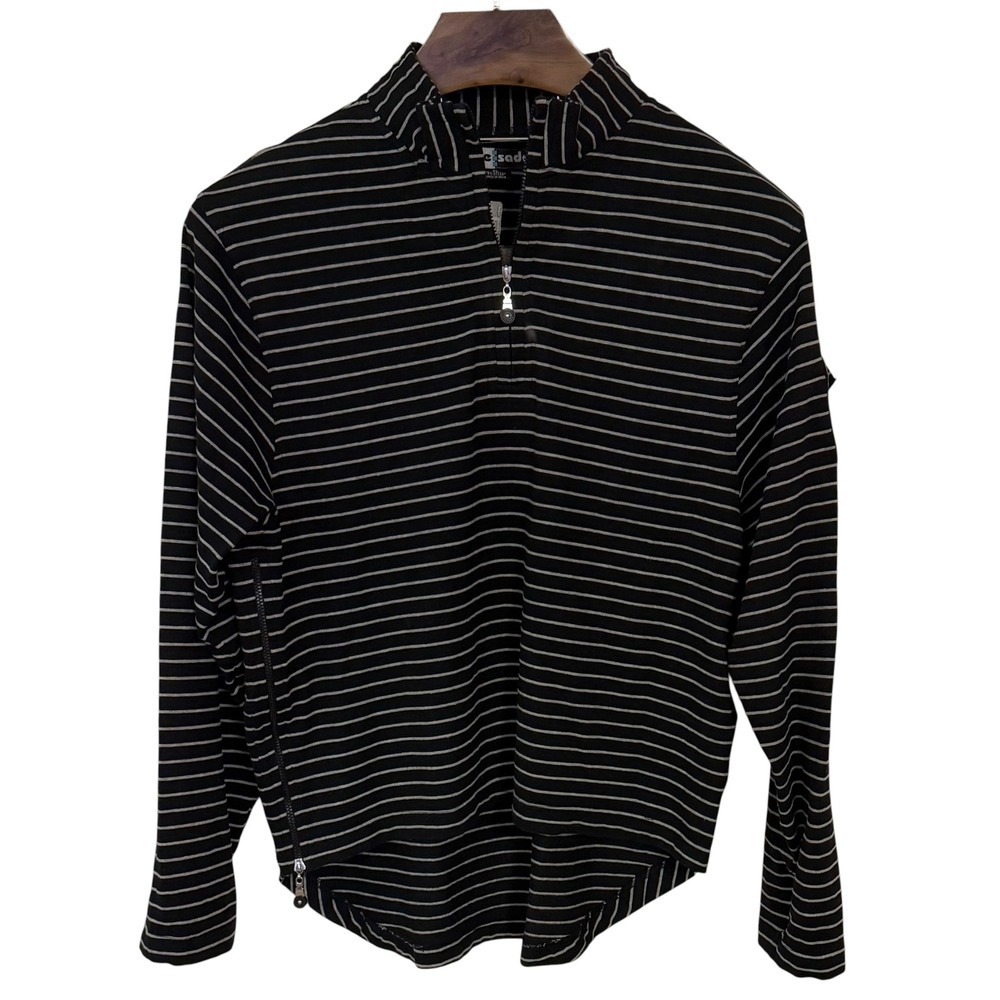 Jamie Sadock Black White Striped 1/4 Zip Golf Pullover Athleisure Golf Travel XL
